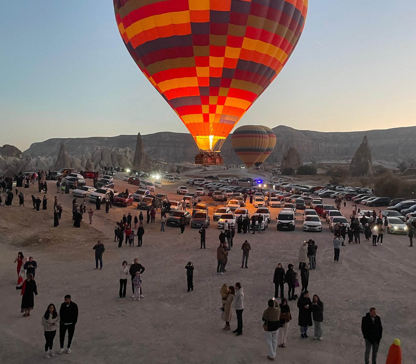 Balloon launch site in Cappadocia at sunrise