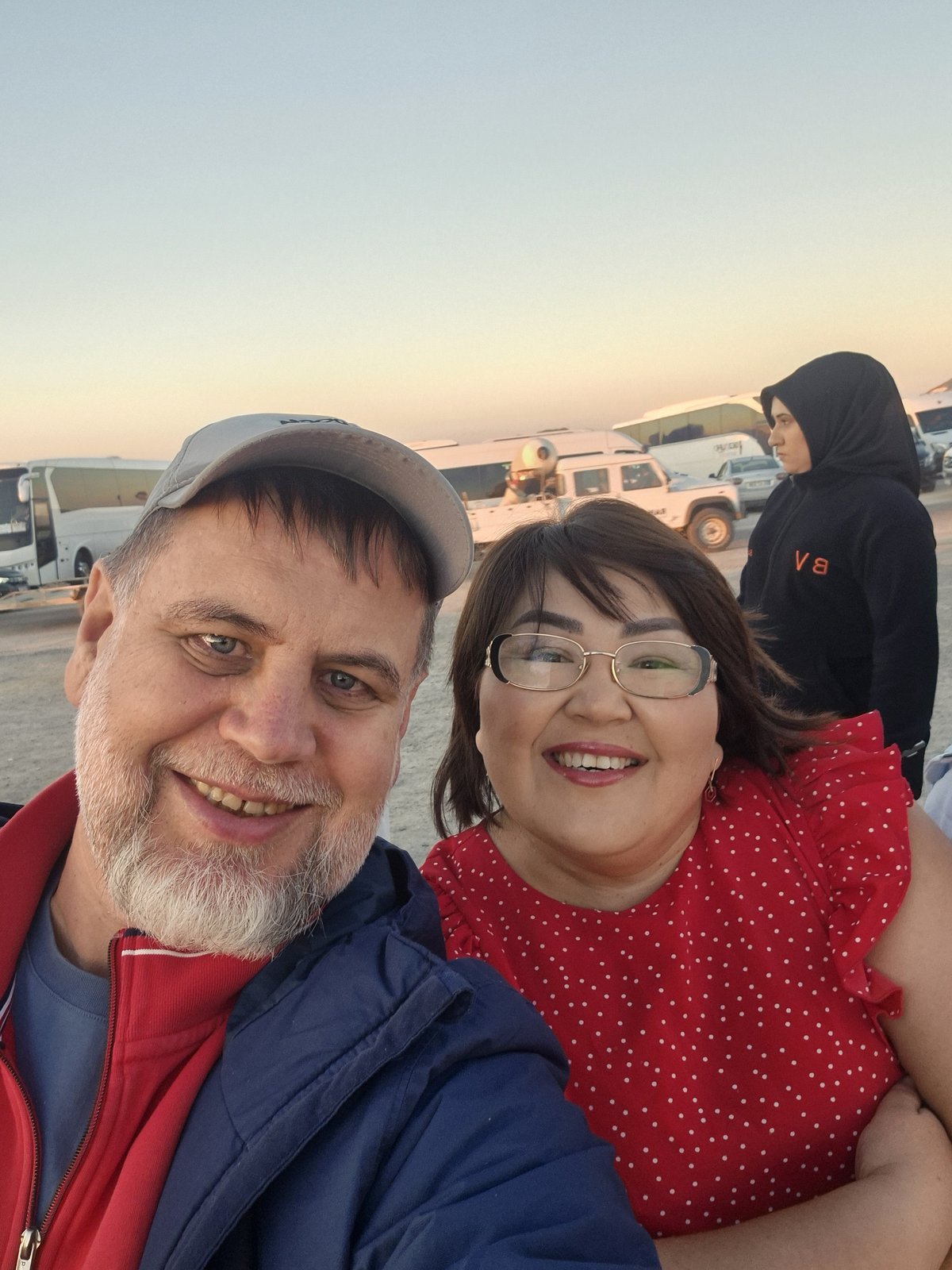 A guest at the balloon launch site at dawn